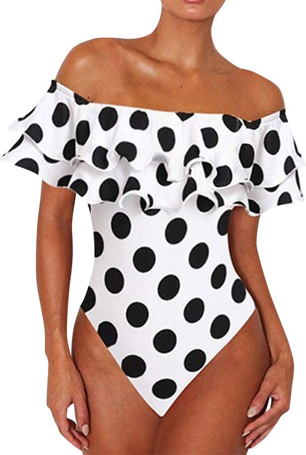MRULIC Sexy Bikini for Women One Piece Off Shoulder Swimwear Ruffled Bathing Suits White ShopStyle