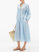 Thumbnail for your product : Three Graces London Valerie Pintuck-waist Ramie Shirt Dress - Light Blue