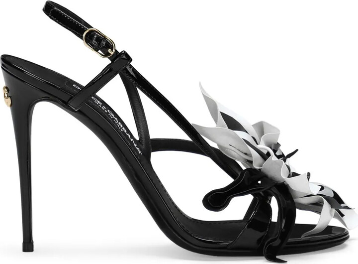 Dolce & Gabbana Floral-Appliqué Leather Stiletto Sandals