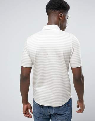 Selected Polo Shirt With Stripe And Long Placket Detail And Curved Hem
