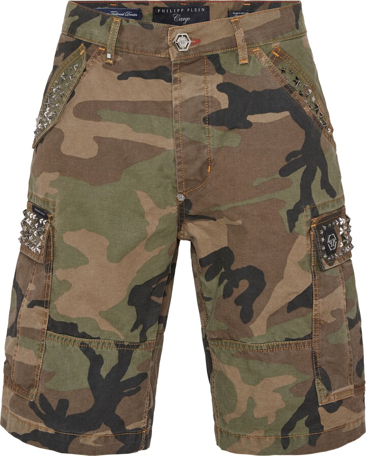 Philipp Plein Denim Cargo Shorts Studs