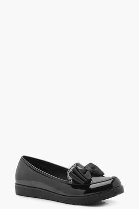 boohoo Patent Bow Trim Creeper Loafers