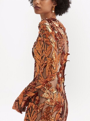 Oscar de la Renta Sequinned Foliage Sheer-Panel Dress