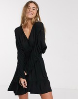Thumbnail for your product : ASOS DESIGN wrap front mini dress with elasticated waist in crinkle in black