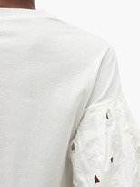 Thumbnail for your product : 4 Moncler Simone Rocha - Broderie Anglaise-sleeved Cotton-jersey T-shirt - White