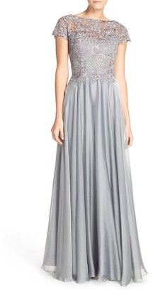 La Femme Lace & Satin A-Line Gown