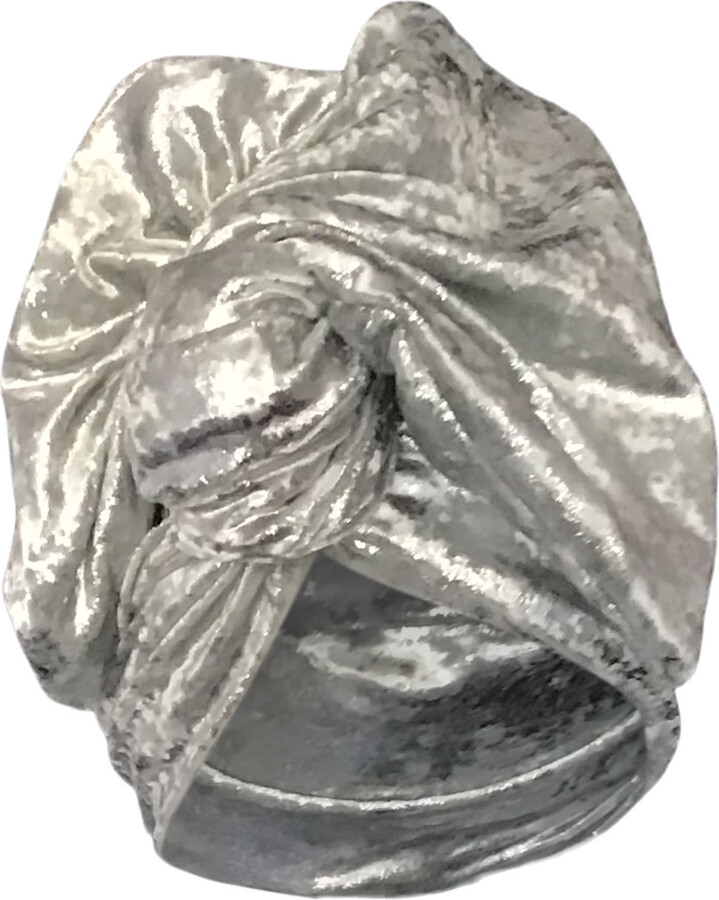 Romer Millinery White / Silver Twisturban Turban In Mica Pattern White Velvet With Bright Silver
