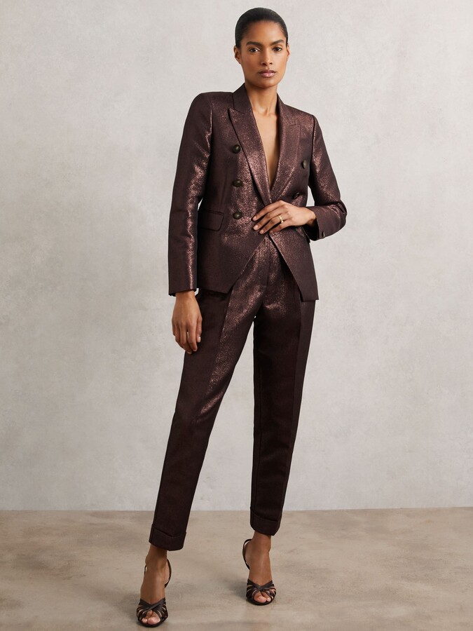 Reiss Double-breasted Metallic Suit Blazer With Cotton