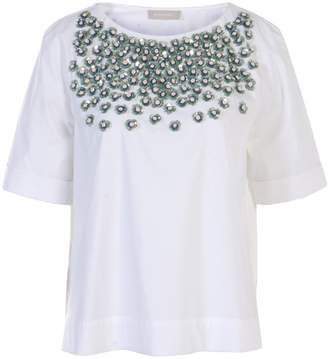 Stefanel Poplin Top With Beaded Embroidery