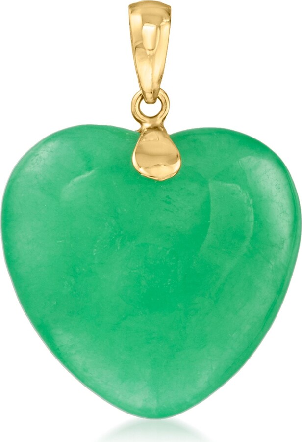 Ross-Simons Jade Heart Pendant in 10kt Yellow Gold