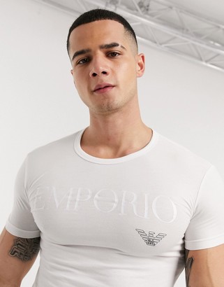 Emporio Armani Loungewear text logo lounge t-shirt in white - ShopStyle