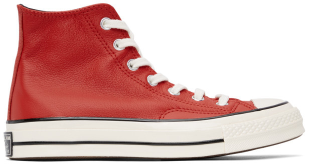 red leather high top converse