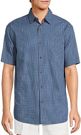 Roundtree & Yorke Roundtree Yorke Short Sleeve Slub Large Plaid Sport Shirt