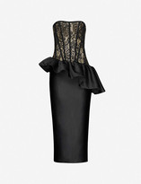 Thumbnail for your product : Rasario Strapless lace-and-satin midi dress