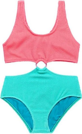 Beach Lingo Girls' Scrunchies Colorblock Ring One Piece Swimsuit 7 Island Taffy