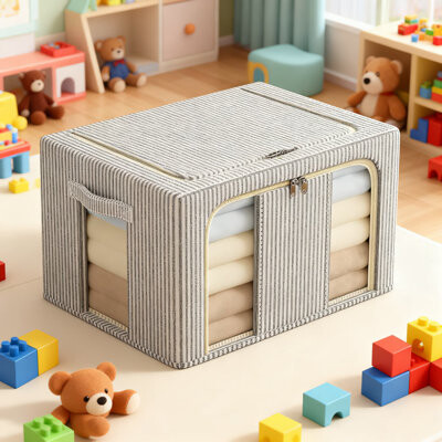 Heavy-Duty Fabric Storage Bins With Steel Frame, Large Capacity Clothes And Blanket Organizer, Transparent Design For Easy Visibility