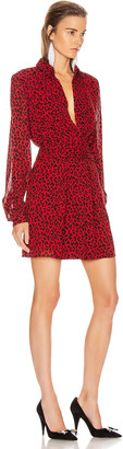 Saint Laurent Long Sleeve Leopard Mini Dress in Red & Black | FWRD