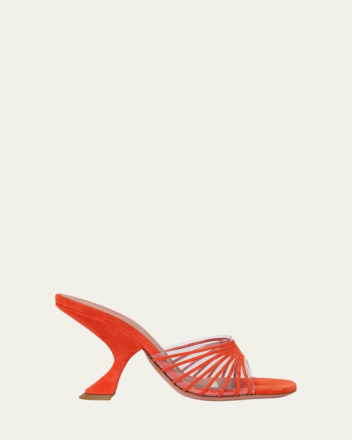 Amina Muaddi Mookie Suede PVC Comma-Heel Mules