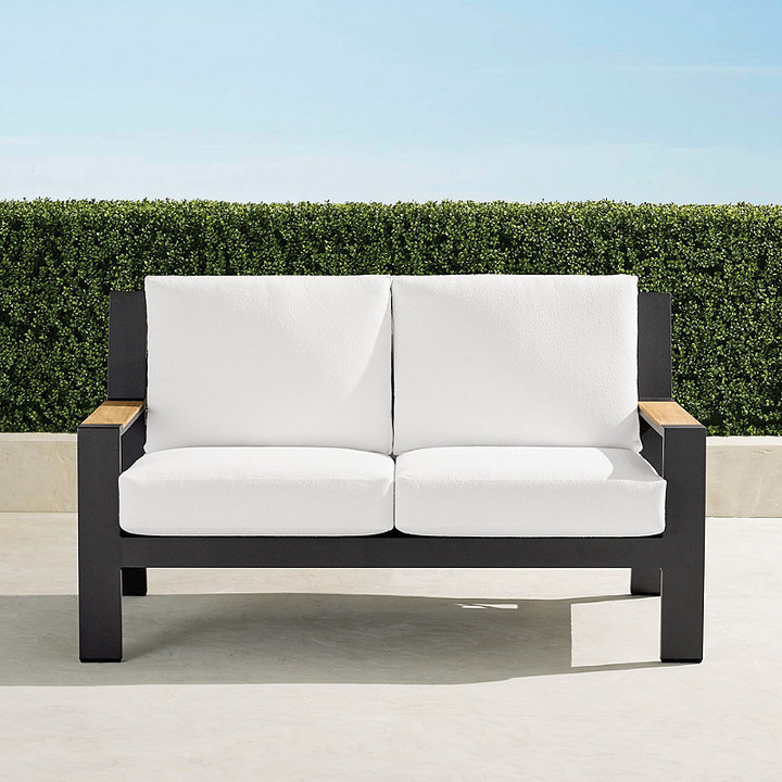 Frontgate Calhoun Loveseat with Cushions in Matte Black Aluminum