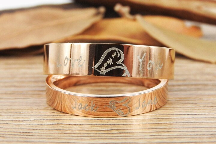 Etsy Handmade Two Heart Become One Matching Wedding Rings His & Her Promise Ring Rings Set Couple Rings