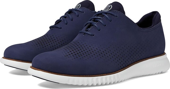 Cole Haan 2.Zerogrand Laser Wingtip Oxfords Lined Men's Lace up casual Shoes Marine Blue Nubuck/Optic White : 10 D - Medium, Leather/Nubuck