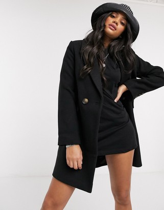 Stradivarius double-breasted tailored coat in black - ShopStyle