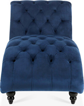 Rosdorf Park Armless Chaise Seat - Decorative Edges Blue Velvet Fabric Heavy-duty Load Capacity With Plentiful Seating Area Sponge Deep Drawing Process Velvet