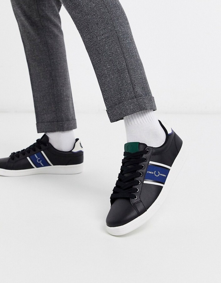 Fred Perry B721 leather trainers with webbing in black - ShopStyle Sneakers  & Athletic Shoes