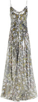 Thumbnail for your product : Ganni Cutout Floral-print Silk-blend Lame Maxi Slip Dress