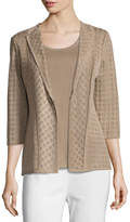 Thumbnail for your product : Misook Lattice Textured 3/4-Sleeve Jacket, Light Brown, Petite