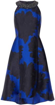 Adrianna Papell Printed fit and flare dress with embellished neck