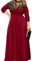 Thumbnail for your product : Leezeshaw Women's Solid V-Neck 3/4 Sleeve Plus Size Evening Party Maxi Dress