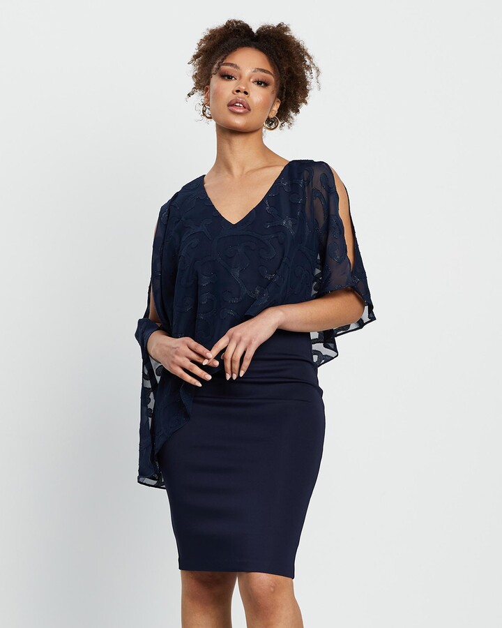 Montique Women's Navy Cocktail Dresses Nova Overlay Dress Size