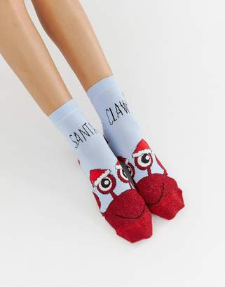 ASOS Design DESIGN Christmas santa claws glitter sock