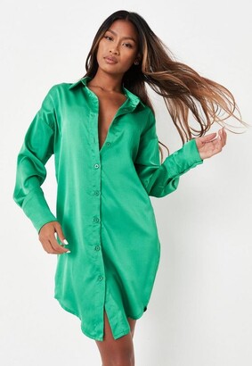 Missguided Green Satin Oversized Shirt Dress - ShopStyle