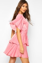 Thumbnail for your product : boohoo Kimono Sleeve Belted Ruffle Skater Dress