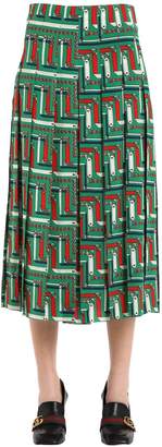 Gucci Chains Printed Pleated Silk Cady Skirt