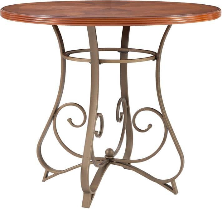 Powell Company Masson Cherry/Bronze Wood Top 41.88 in. Metal Pedestal Counter Dining Table Seats 4