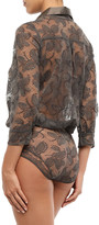 Thumbnail for your product : Eres Farniente Dolce Vita Satin-trimmed Leavers Lace Bodysuit