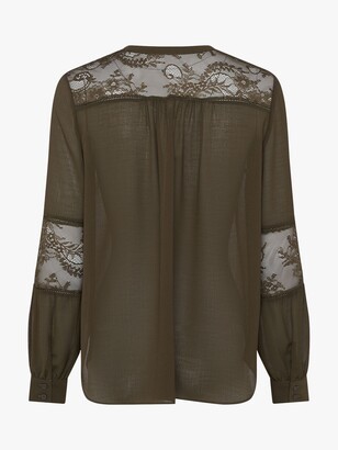 French Connection Epita Lace Panel Blouse, Loden Green