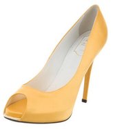 Thumbnail for your product : Roger Vivier Satin Peep-Toe Pumps