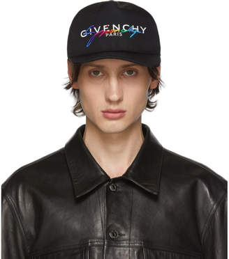 Givenchy Black Embroidered Rainbow Logo Cap