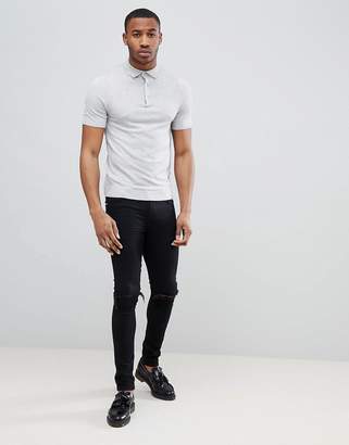 New Look Muscle Fit Polo Shirt In Gray