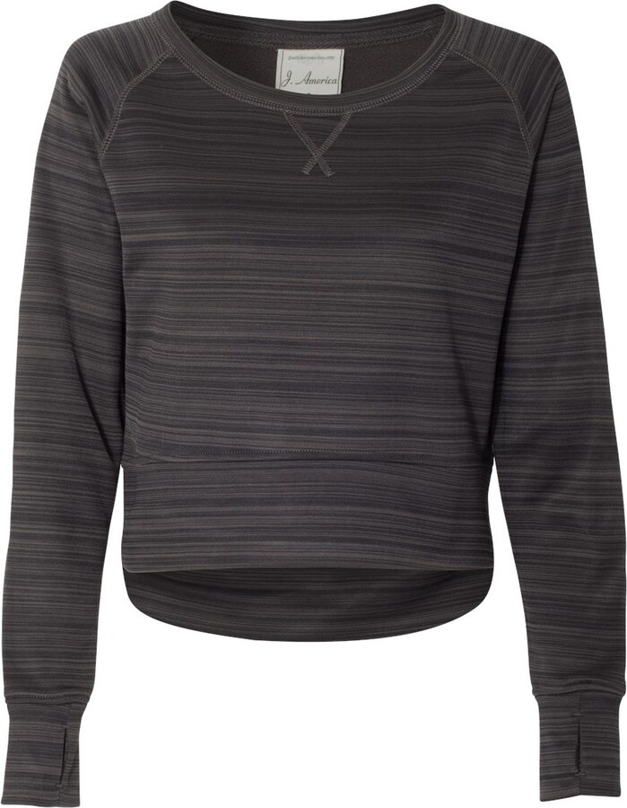 J. America Women's Odyssey Striped Performance Fleece Hi-Low Crewneck Sweatshirt