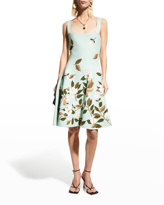 Oscar de la Renta Magnolia Floral Jacquard Fit-&-Flare Dress - ShopStyle
