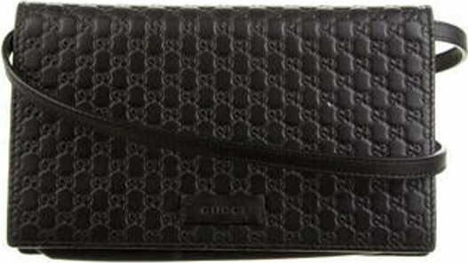 Gucci Women's Leather Micro GG Guccissima Mini Crossbody Wallet Bag Purse  (Black)
