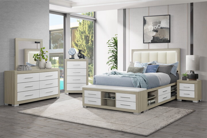 Emma Natural-White Wood Queen 5PC Bedroom Set
