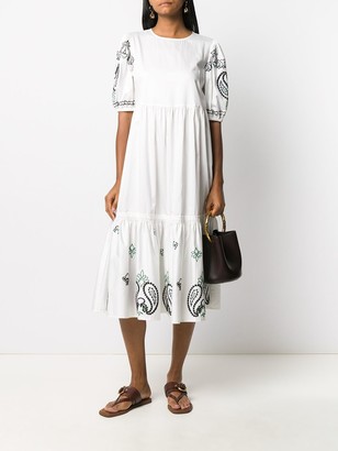 Tory Burch Paisley Embroidery Tiered Dress