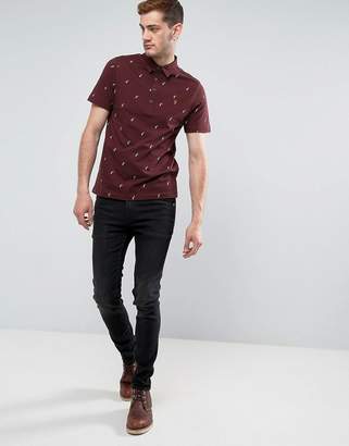 Farah Foliot Slim Fit Polo With Ditsy Print In Burgundy