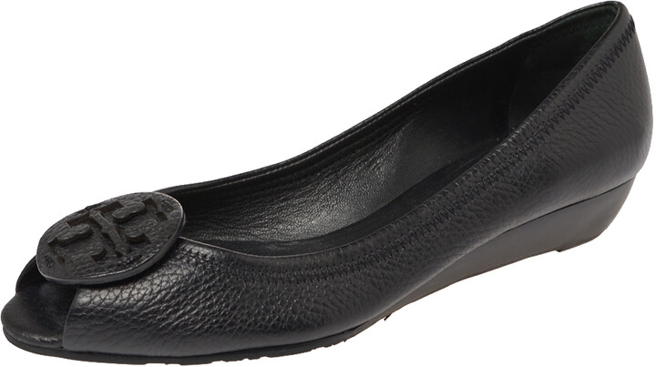Tory Burch Black Leather Wedge Flats Size  - ShopStyle